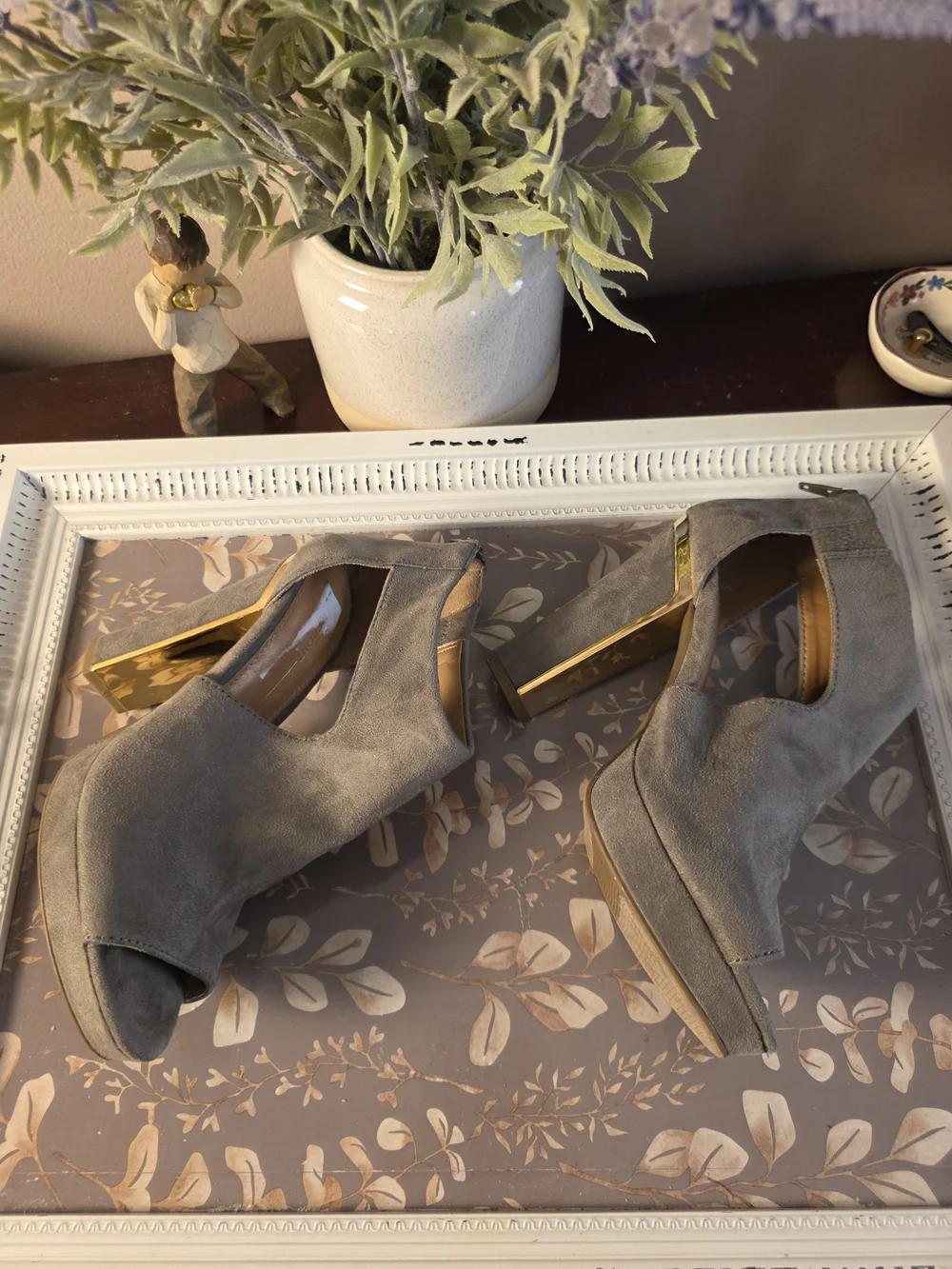 REPORT ~ Taupe Suede Open-Toe Heels - Elegant Cutout Booties